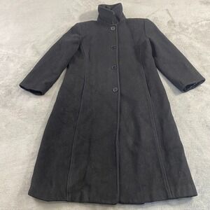 Larry Levine Nordstrom Coat Womens 10 Black 100% Camel Hair Mid Length‎ Overcoat